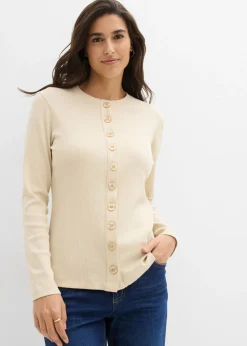 Mujer bonprix bonprix Camiseta de manga larga de canalé de algodón puro