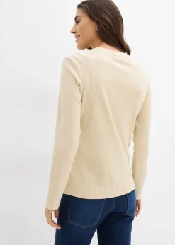 Mujer bonprix bonprix Camiseta de manga larga de canalé de algodón puro