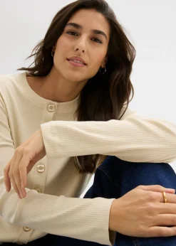 Mujer bonprix bonprix Camiseta de manga larga de canalé de algodón puro