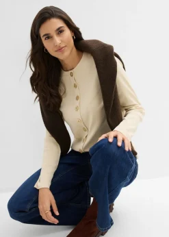 Mujer bonprix bonprix Camiseta de manga larga de canalé de algodón puro