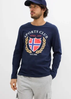 bonprix bonprix Camisetas Y Polos>Camiseta de manga larga de algodón puro Azul marino