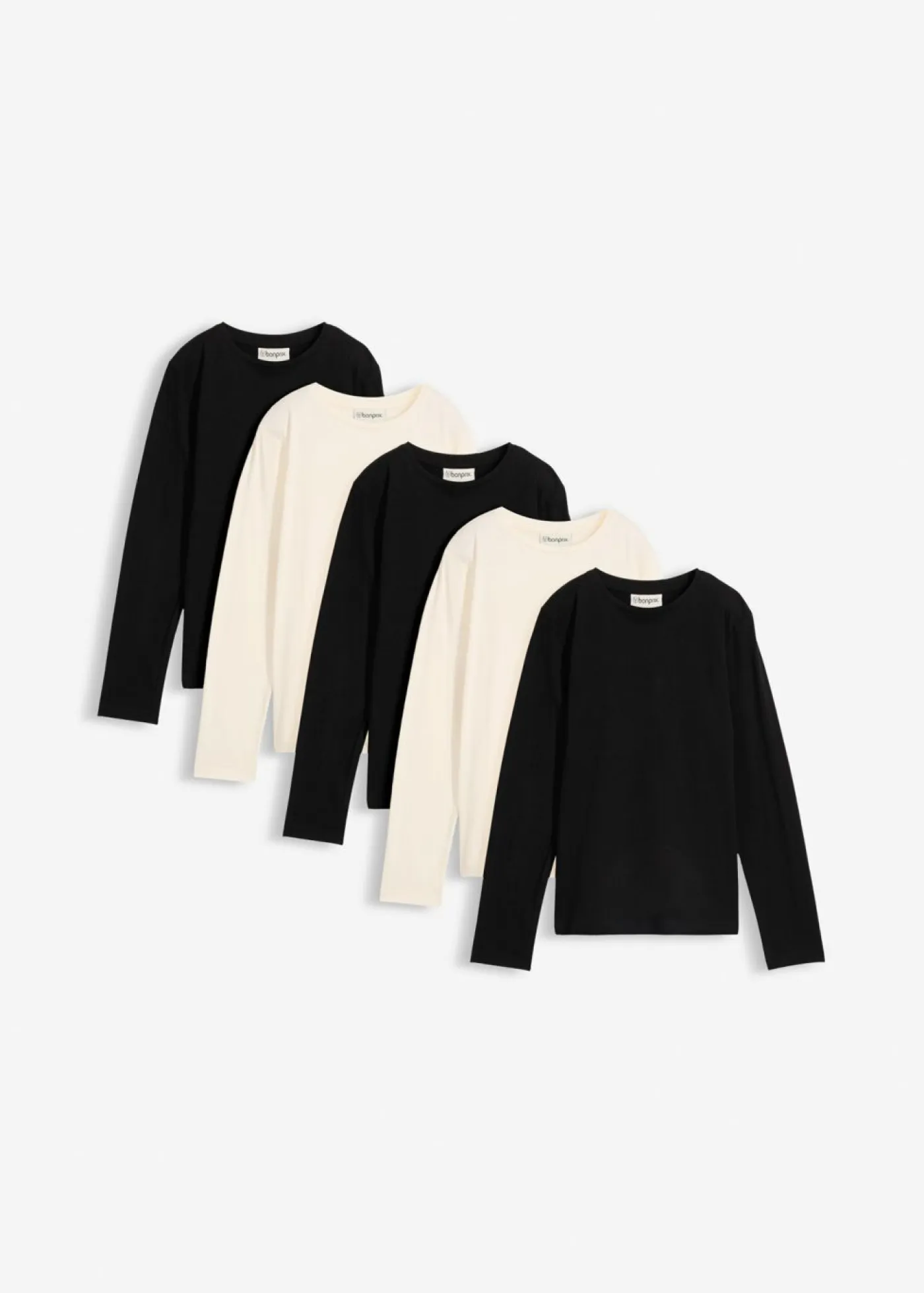bonprix bonprix Ropa 9 A 16 Años·Camisetas Y Camisas|Ropa 9 A 16 Años·Packs De Ropa>Camiseta de manga larga de algodón orgánico puro (5 unidades) negro+blanco perla