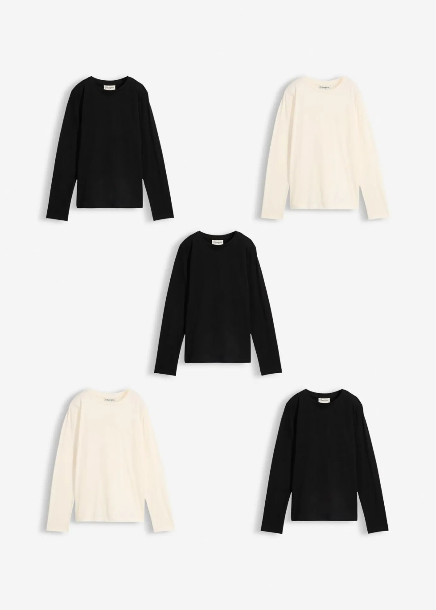 bonprix bonprix Ropa 9 A 16 Años·Camisetas Y Camisas|Ropa 9 A 16 Años·Packs De Ropa>Camiseta de manga larga de algodón orgánico puro (5 unidades) negro+blanco perla