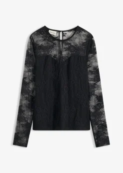 Mujer bonprix bonprix Camiseta de manga larga de encaje fino