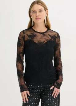 Mujer bonprix bonprix Camiseta de manga larga de encaje fino