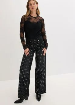 Mujer bonprix bonprix Camiseta de manga larga de encaje fino