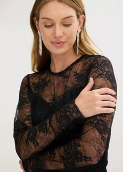 Mujer bonprix bonprix Camiseta de manga larga de encaje fino