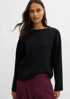 bonprix bonprix Esenciales|Camisetas>Camiseta de manga larga de canalé Negro