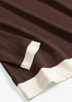 bonprix bonprix Camisetas>Camiseta de manga larga de mezcla de algodón marrón oscuro-blanco perla