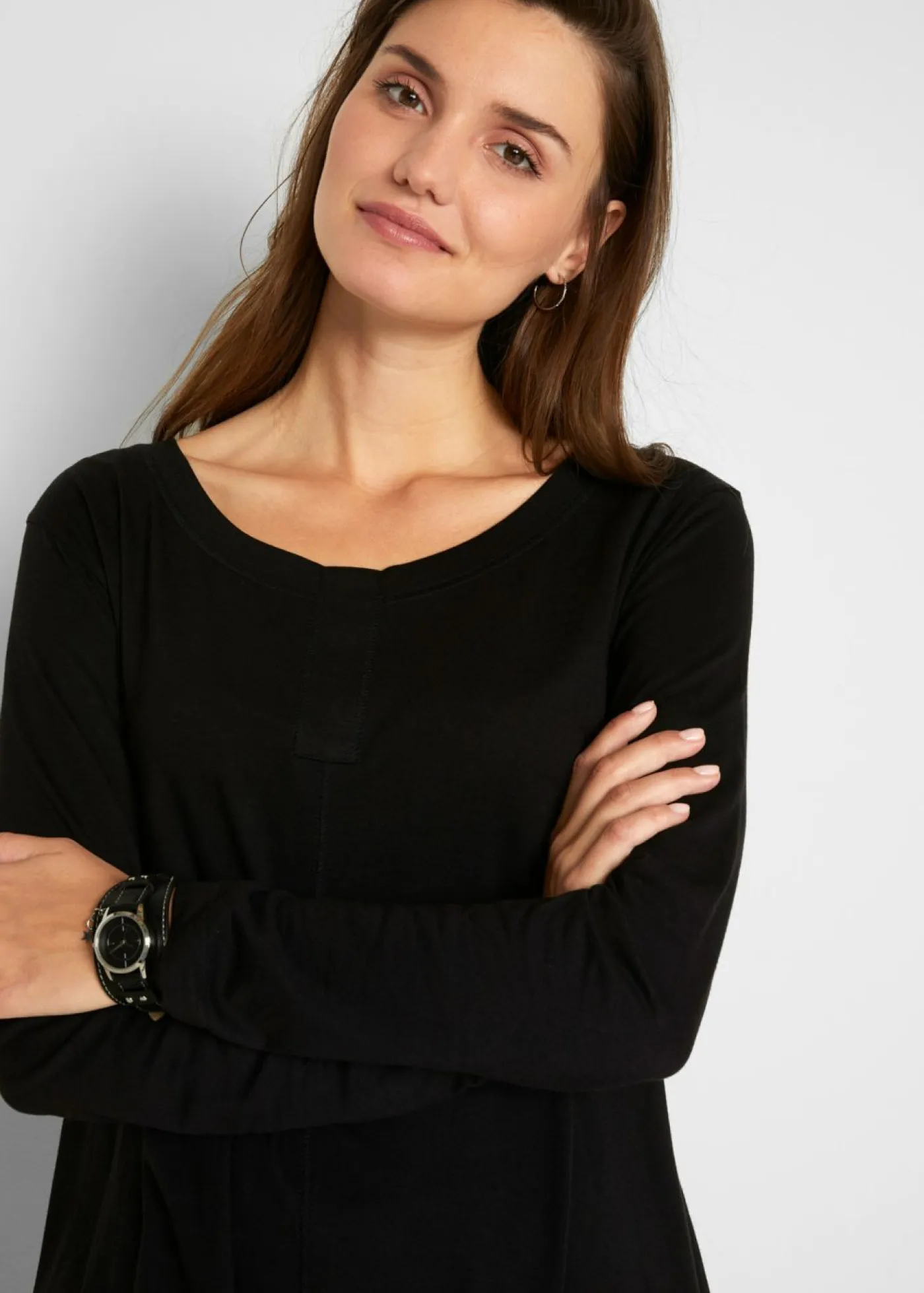 bonprix bonprix Camisetas>Camiseta de manga larga de mezcla de viscosa y algodón Negro