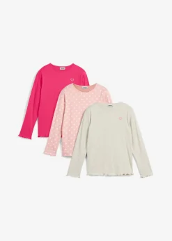 bonprix bonprix Ropa 9 A 16 Años·Camisetas Y Camisas|Ropa 9 A 16 Años·Packs De Ropa>Camiseta de manga larga de algodón orgánico (3 unidades) rosa oscuro+natural jaspeado+rosa pálido
