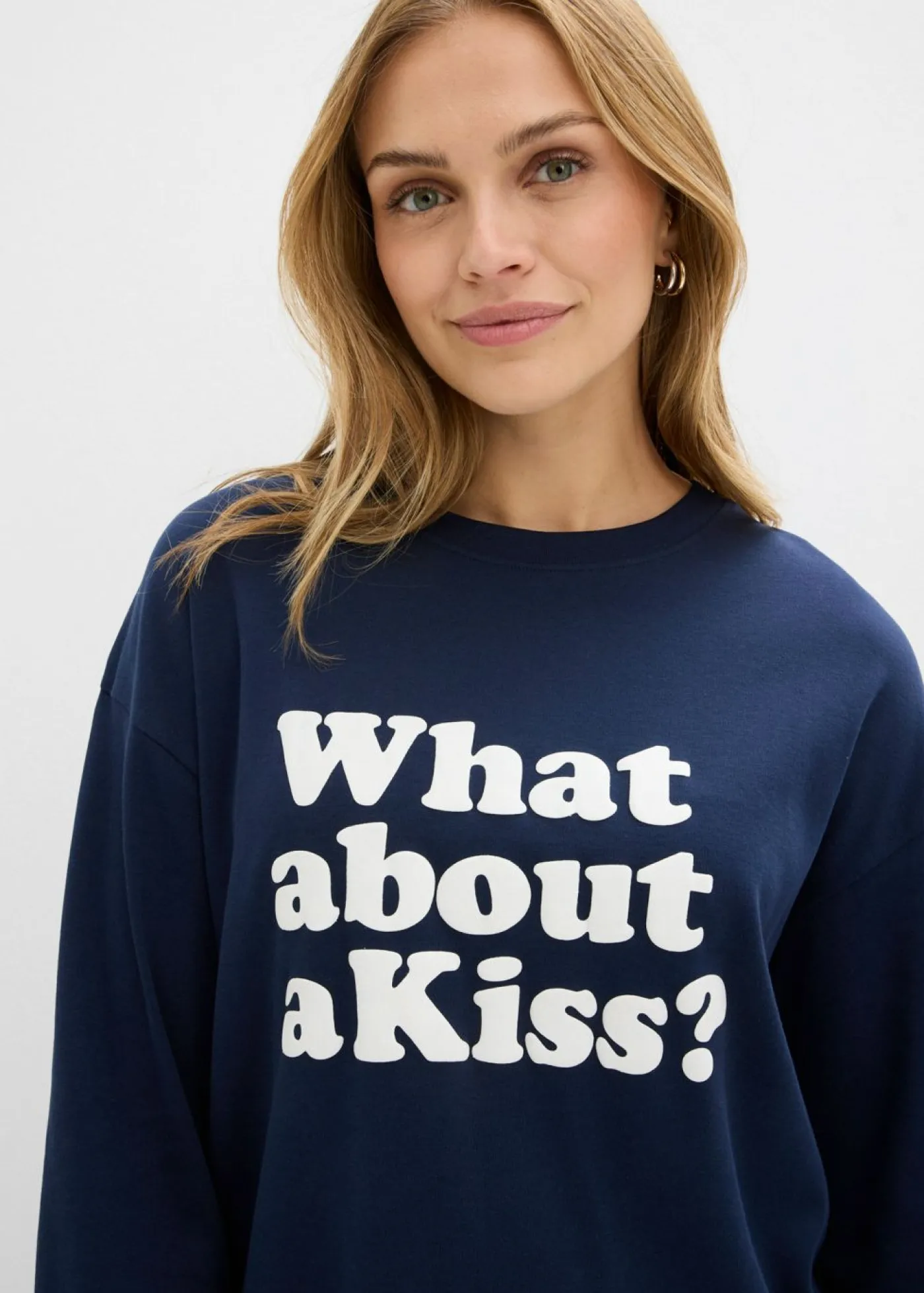 bonprix bonprix Camisetas>Camiseta de manga larga de algodón pesado Azul marino + blanco lana