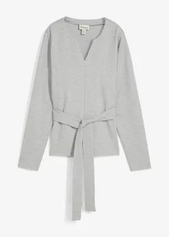 Mujer bonprix bonprix Camiseta de manga larga de mezcla de viscosa con cinta ancha para atar