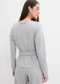 Mujer bonprix bonprix Camiseta de manga larga de mezcla de viscosa con cinta ancha para atar