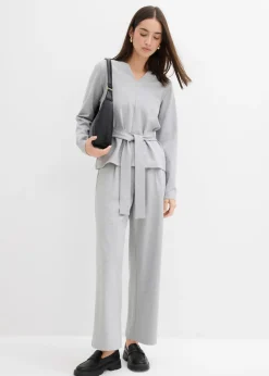 Mujer bonprix bonprix Camiseta de manga larga de mezcla de viscosa con cinta ancha para atar