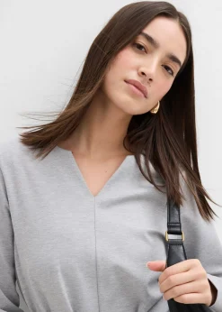 Mujer bonprix bonprix Camiseta de manga larga de mezcla de viscosa con cinta ancha para atar