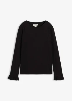 bonprix bonprix Ropa 9 A 16 Años·Camisetas Y Camisas>Camiseta de manga larga de mezcla de algodón orgánico elástico Negro