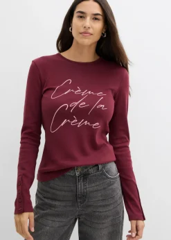 bonprix bonprix Camisetas>Camiseta de manga larga de algodón puro mora oscuro-rosa ceniza