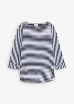 bonprix bonprix Camisetas|Novedades>Camiseta de manga larga de algodón puro Azul marino-blanco de rayas