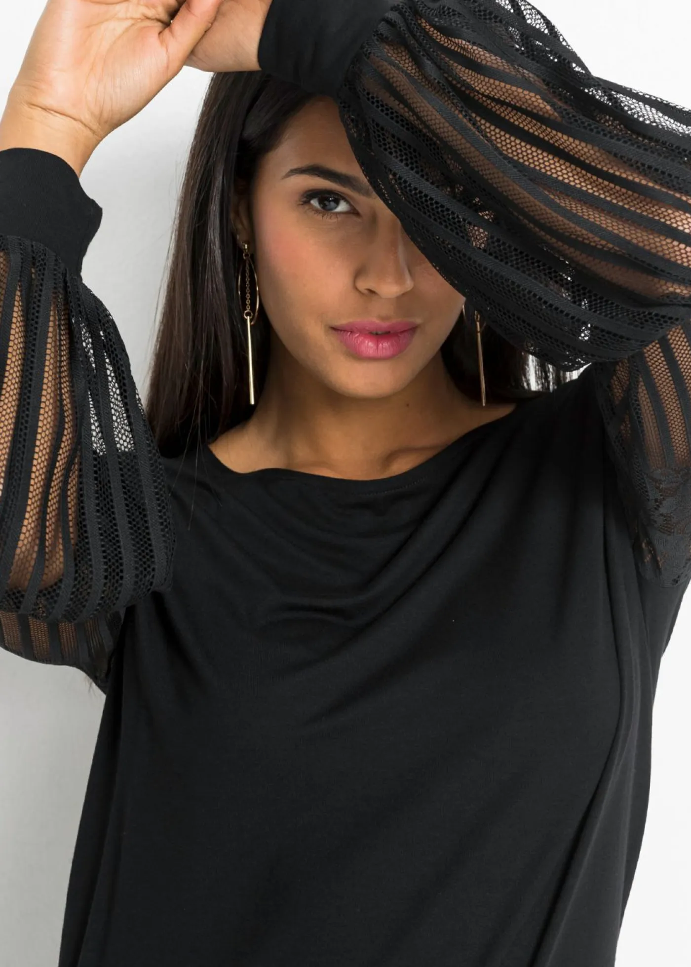 bonprix bonprix Camisetas>Camiseta de manga larga de mezcla de viscosa Negro