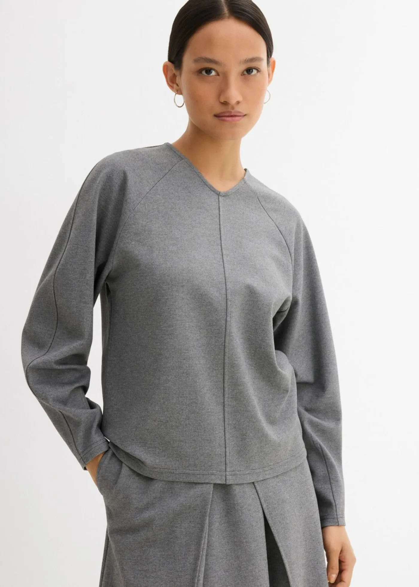 bonprix bonprix Esenciales|Camisetas>Camiseta de manga larga de cómodo Punto di Roma Gris jaspeado