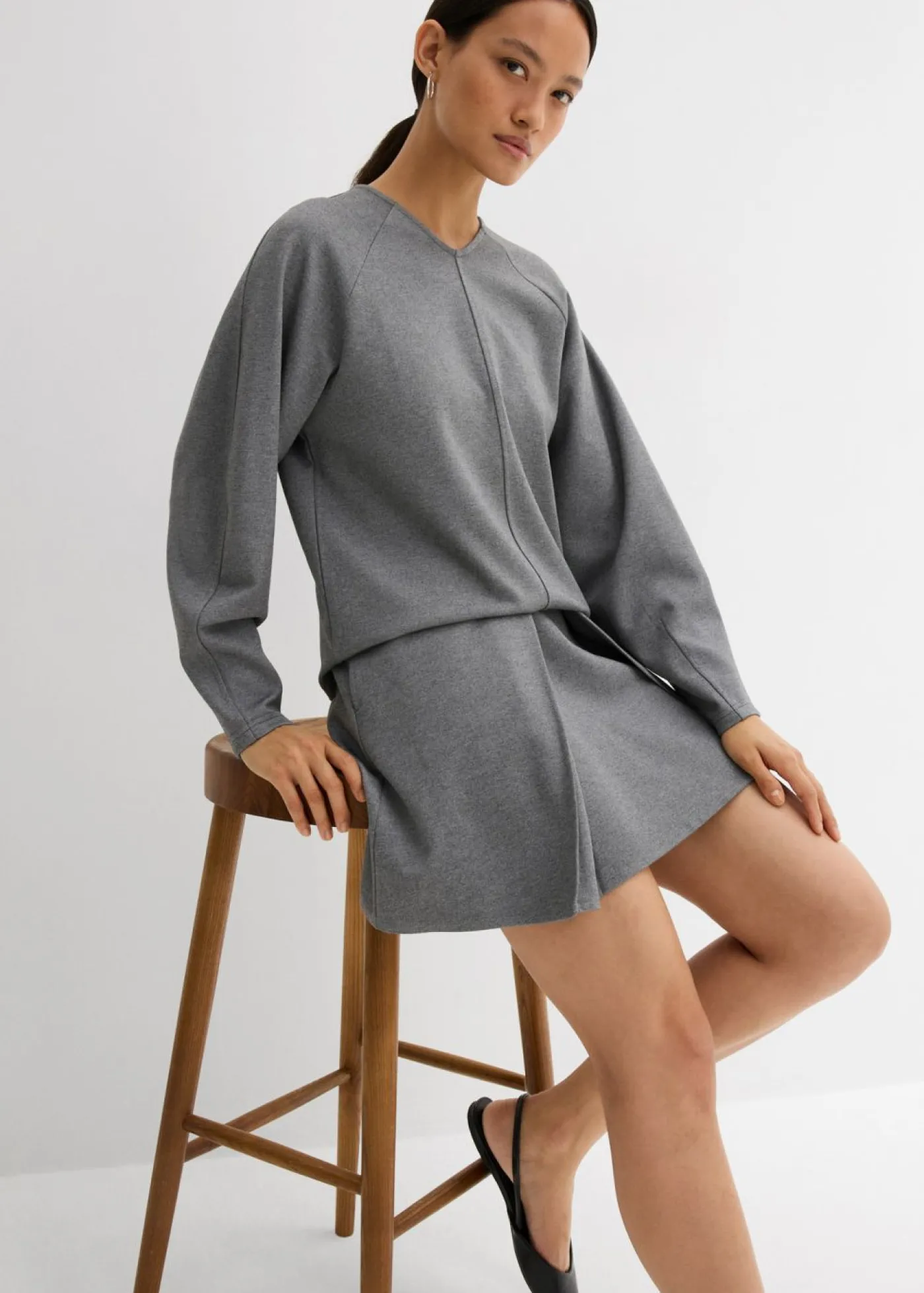 bonprix bonprix Esenciales|Camisetas>Camiseta de manga larga de cómodo Punto di Roma Gris jaspeado