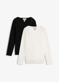 Mujer bonprix bonprix Camiseta de manga larga de algodón puro (2 unidades)