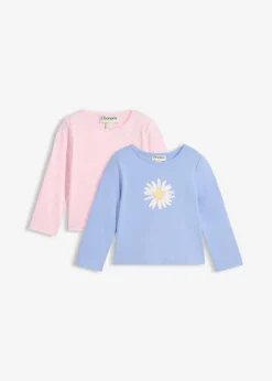 bonprix bonprix Ropa 2 A 9 Años·Camisetas|Ropa 2 A 9 Años·Multipack>Camiseta de manga larga de algodón orgánico puro (2 unidades) azul perla+rosa cristal