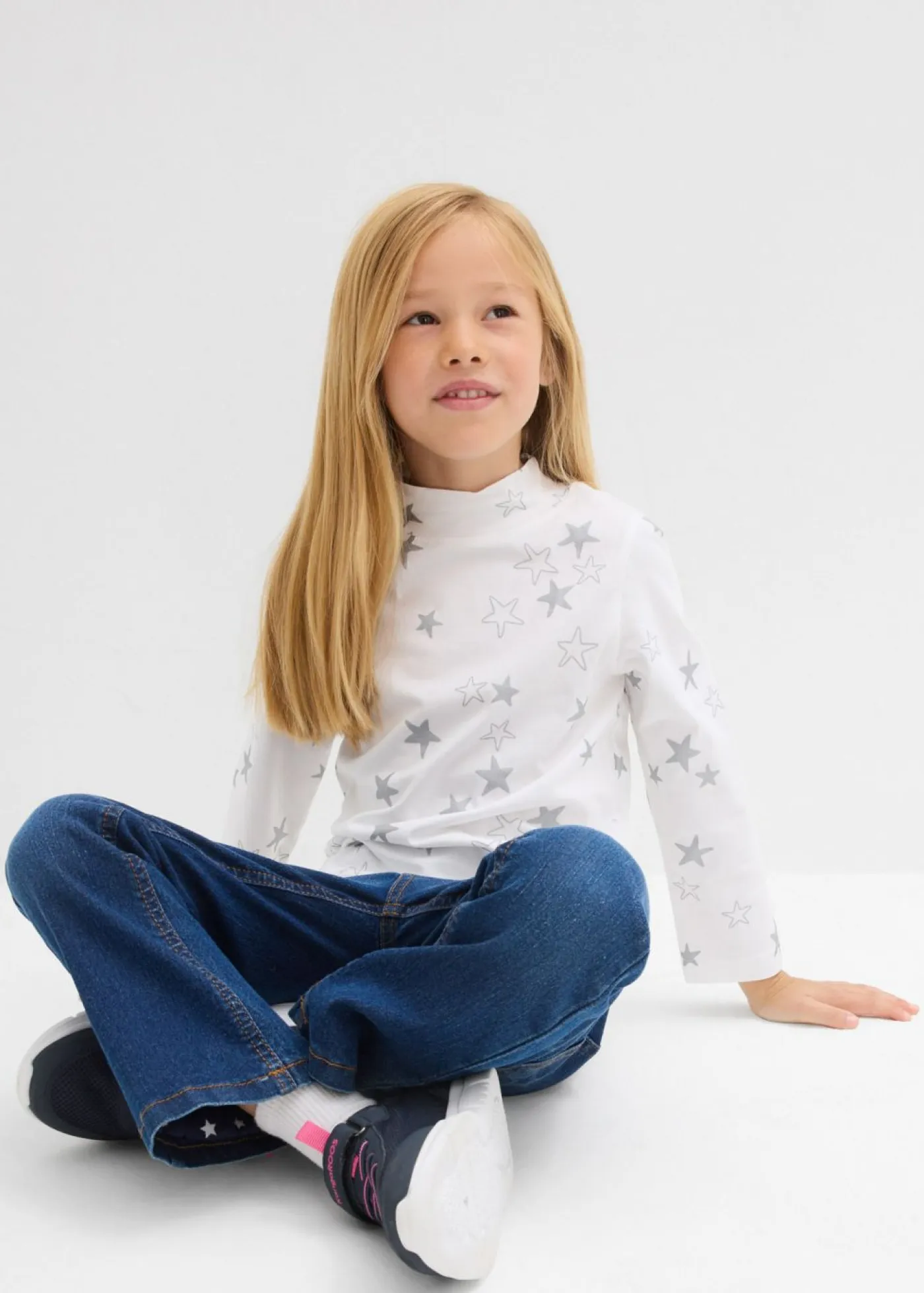 bonprix bonprix Ropa 2 A 9 Años·Camisetas|Ropa 2 A 9 Años·Multipack>Camiseta de manga larga de mezcla de algodón orgánico elástico (2 unidades) Azul marino-blanco estampado