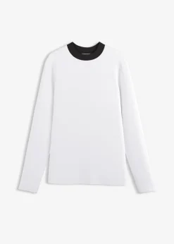bonprix bonprix Esenciales|Camisetas>Camiseta de manga larga de mezcla de viscosa con cuello alto Blanco-negro