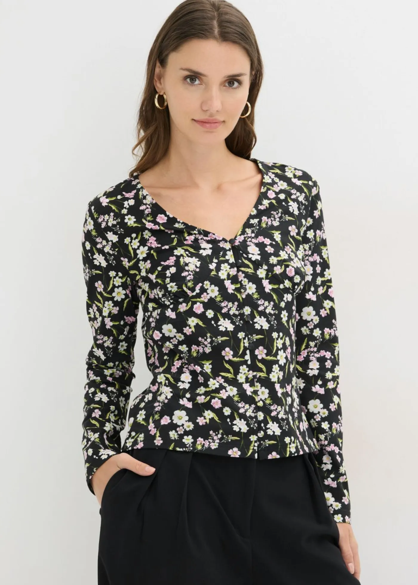 bonprix bonprix Camisetas|Novedades>Camiseta de manga larga de mezcla de algodón Negro