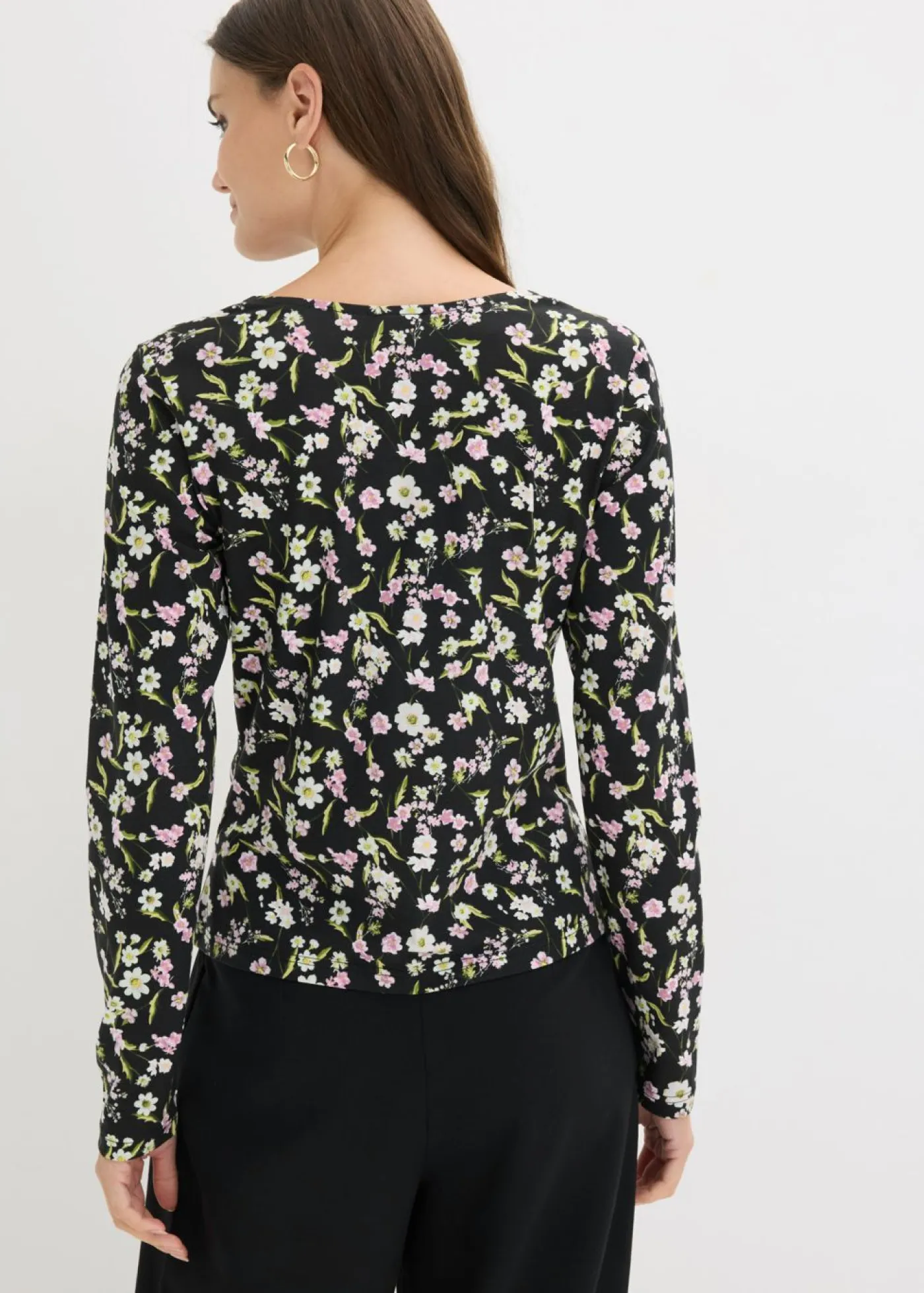 bonprix bonprix Camisetas|Novedades>Camiseta de manga larga de mezcla de algodón Negro