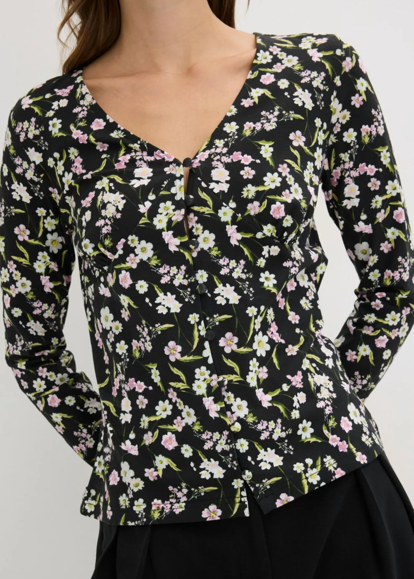 bonprix bonprix Camisetas|Novedades>Camiseta de manga larga de mezcla de algodón Negro