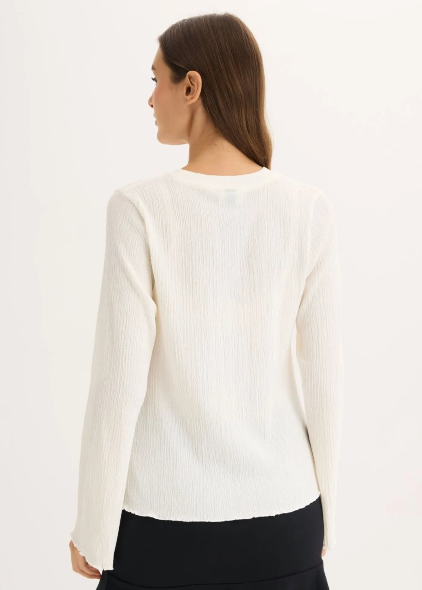 bonprix bonprix Camisetas>Camiseta de manga larga de crepé estructurado Blanco lana