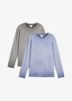 bonprix bonprix Camisetas Y Polos>Camiseta de manga larga de algodón orgánico (2 unidades) índigo+pizarra