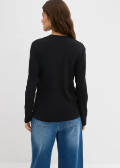 Mujer bonprix bonprix Camiseta de manga larga de canalé de algodón puro