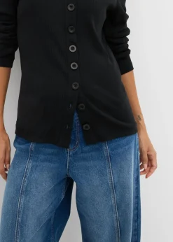 Mujer bonprix bonprix Camiseta de manga larga de canalé de algodón puro