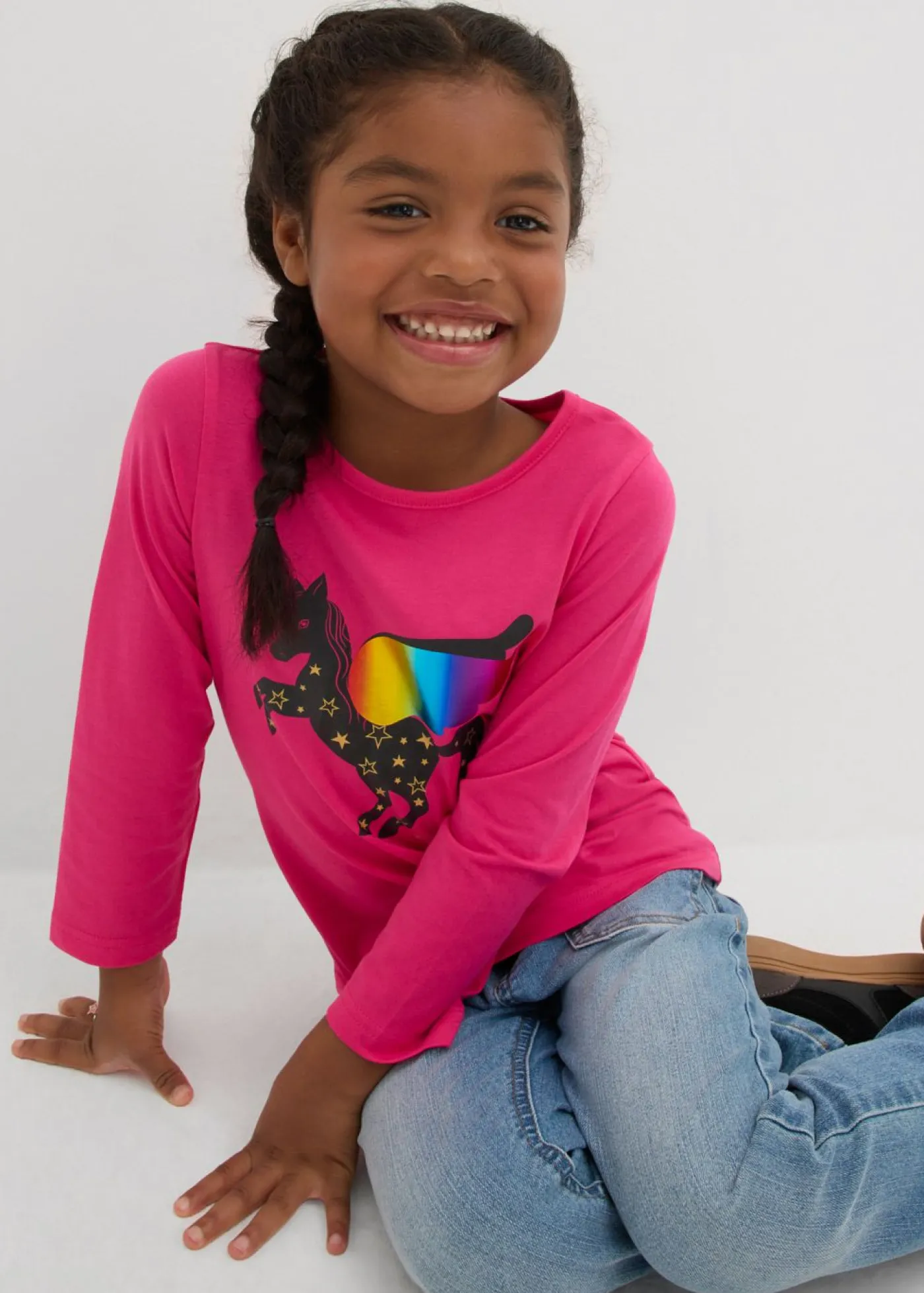 bonprix bonprix Ropa 2 A 9 Años·Camisetas|Ropa 2 A 9 Años·Multipack>Camiseta de manga larga para niña (2 unidades) azur+pink lady