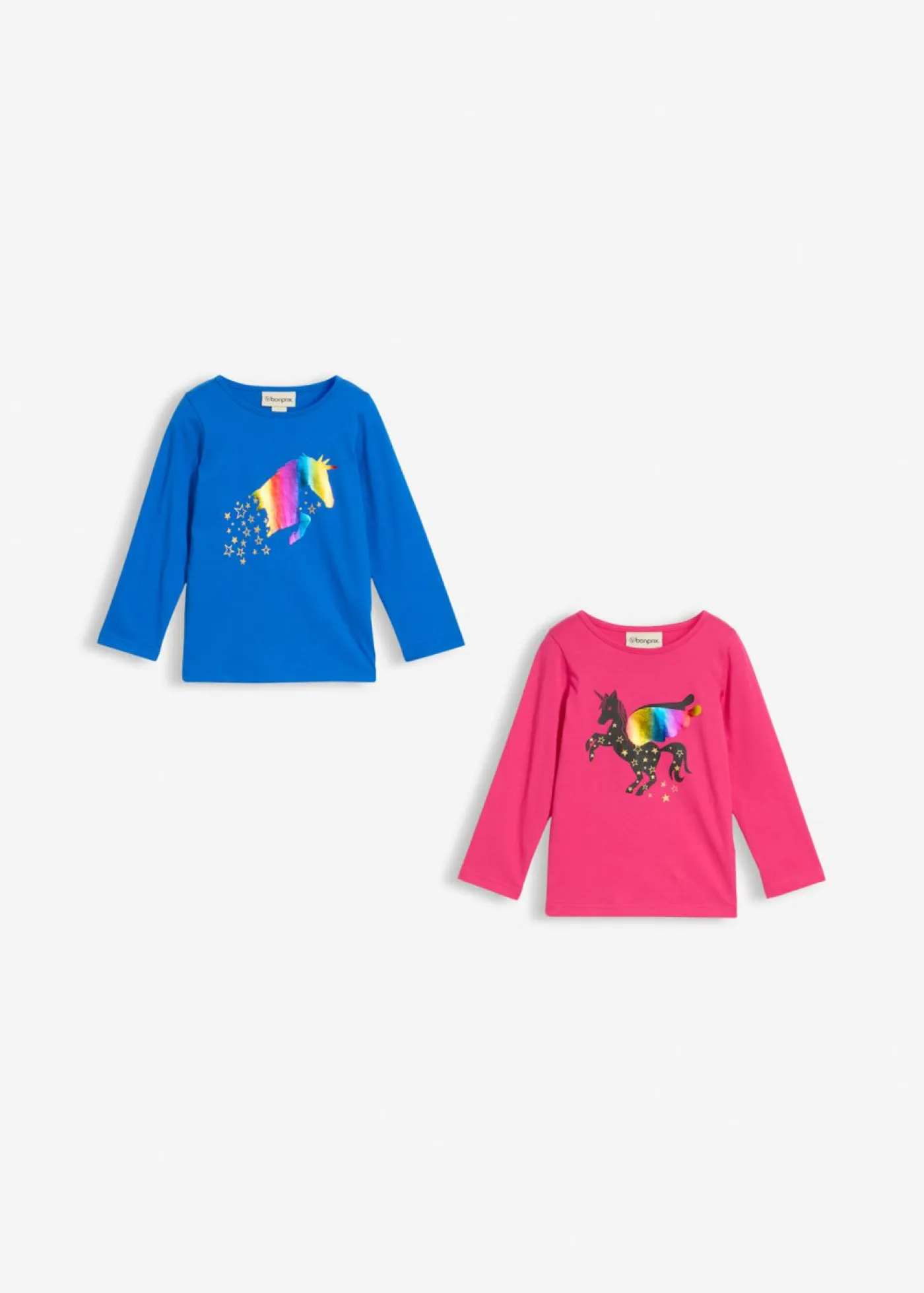bonprix bonprix Ropa 2 A 9 Años·Camisetas|Ropa 2 A 9 Años·Multipack>Camiseta de manga larga para niña (2 unidades) azur+pink lady