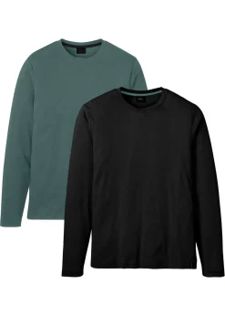 bonprix bonprix Básicos En Rebajas|Camisetas Y Polos>Camiseta de manga larga (2 unidades) negro+verde grisáceo