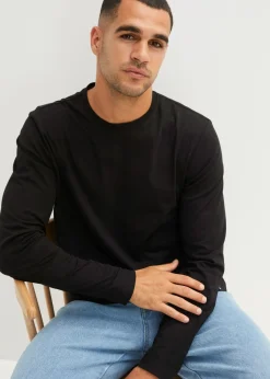 bonprix bonprix Básicos En Rebajas|Camisetas Y Polos>Camiseta de manga larga (2 unidades) negro+verde grisáceo