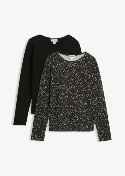 Mujer bonprix bonprix Camiseta de manga larga (2 unidades) de mezcla de algodón y elastano