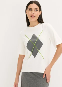 bonprix bonprix Camisetas>Camiseta de media manga con lentejuelas y estampado Blanco lana estampado