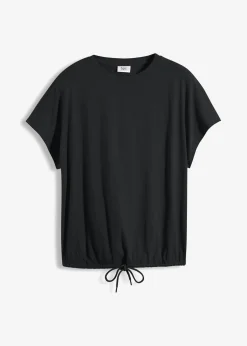 bonprix bonprix Camisetas>Camiseta de mezcla de algodón y viscosa con detalle de lazo en el dobladillo Negro