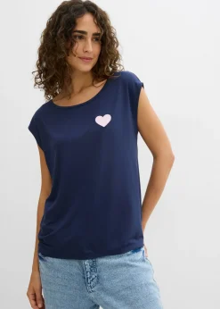 bonprix bonprix Camisetas>Camiseta de mezcla de viscosa fluida con dobladillo asimétrico Gris claro jaspeado-blanco