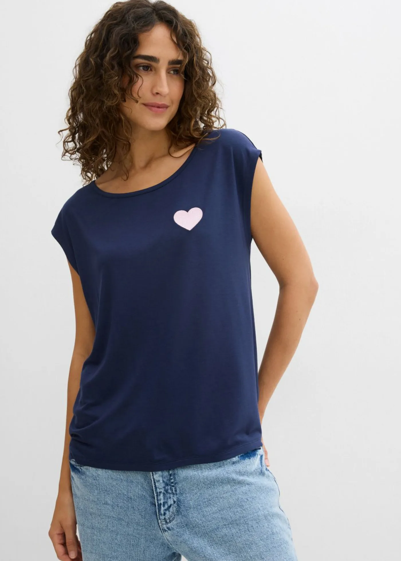 bonprix bonprix Camisetas>Camiseta de mezcla de viscosa fluida con dobladillo asimétrico Gris claro jaspeado-blanco