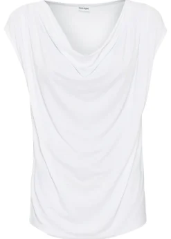 bonprix bonprix Camisetas>Camiseta de mezcla de viscosa con escote en cascada Blanco