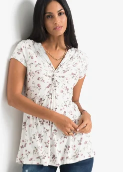 bonprix bonprix Camisetas|Novedades>Camiseta de mezcla de viscosa Blanco de flores