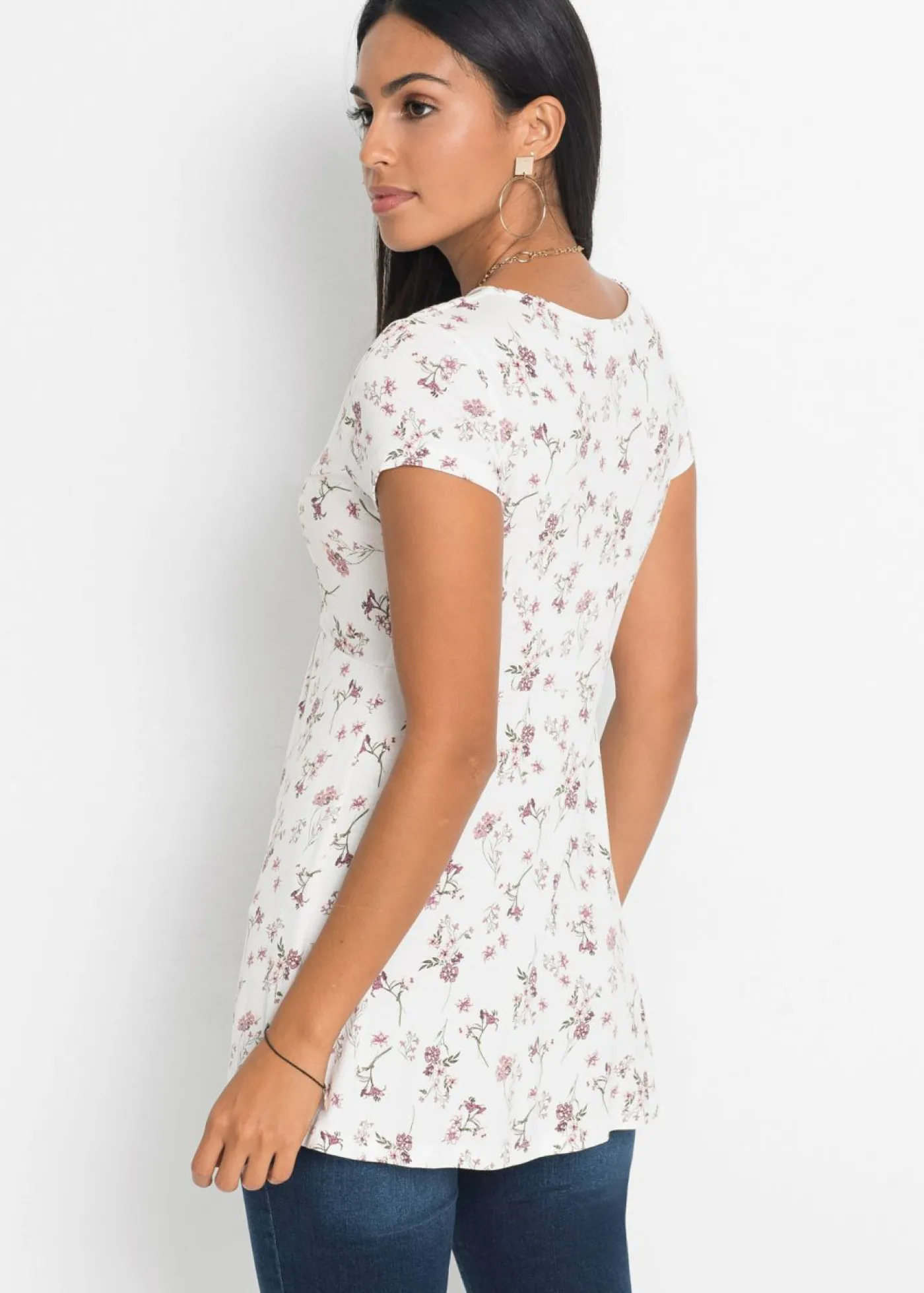 bonprix bonprix Camisetas|Novedades>Camiseta de mezcla de viscosa Blanco de flores