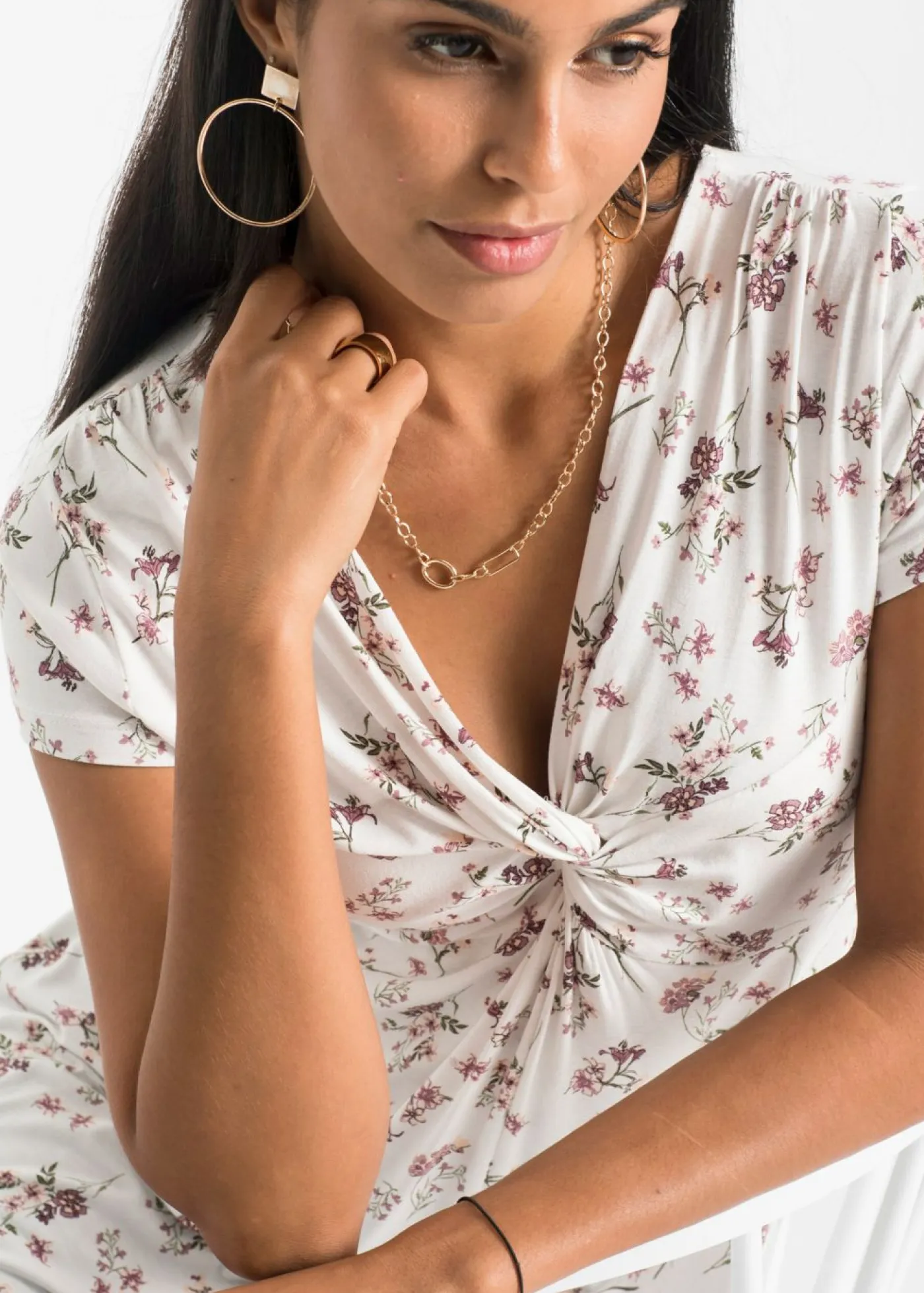 bonprix bonprix Camisetas|Novedades>Camiseta de mezcla de viscosa Blanco de flores